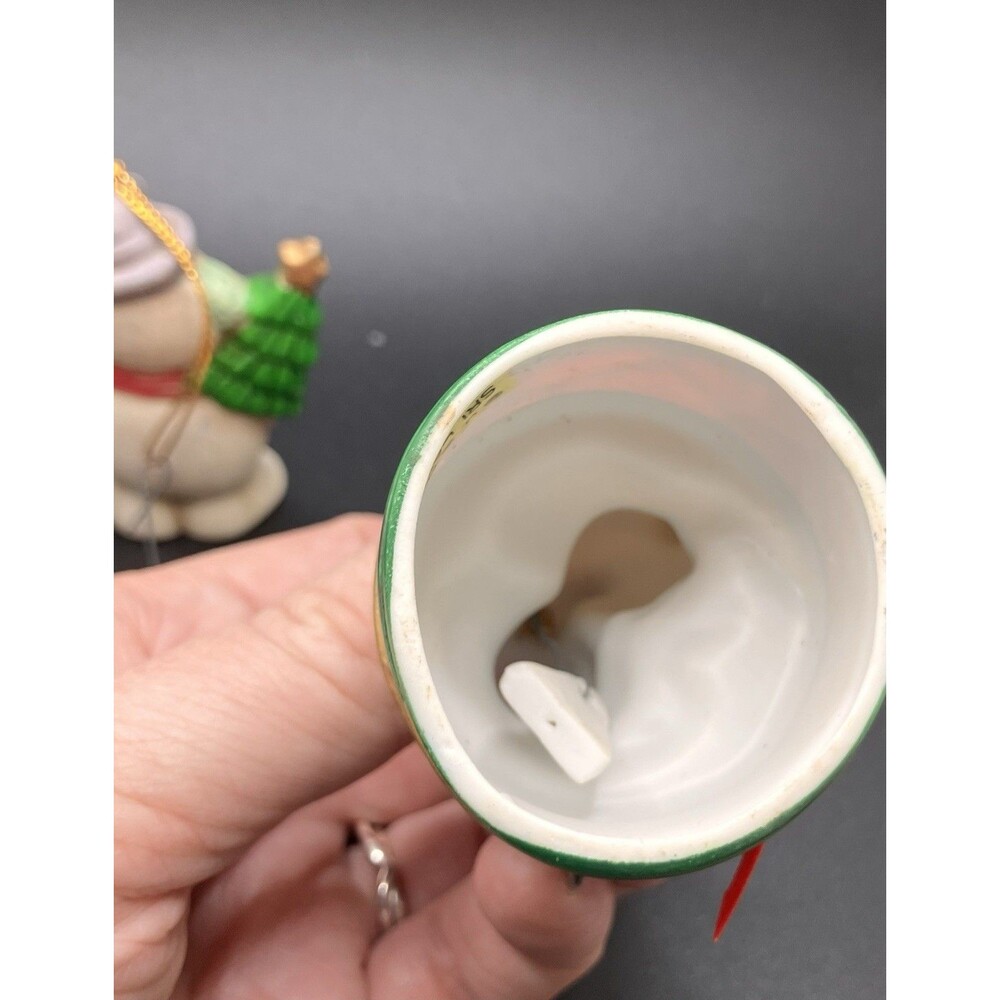 Vintage Ceramic Christmas Tree Ornaments Lot Of 3 Elf Snowman Mice - Picture 3 of 7